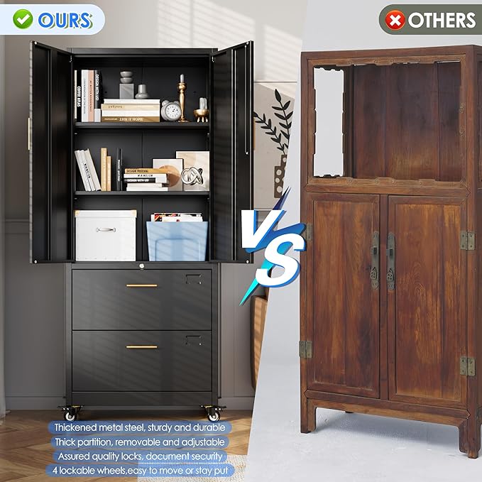 METAN Metal File Cabinet with 2 Drawers and 2 Shelves, Office Filing Cabinet on - Image 8