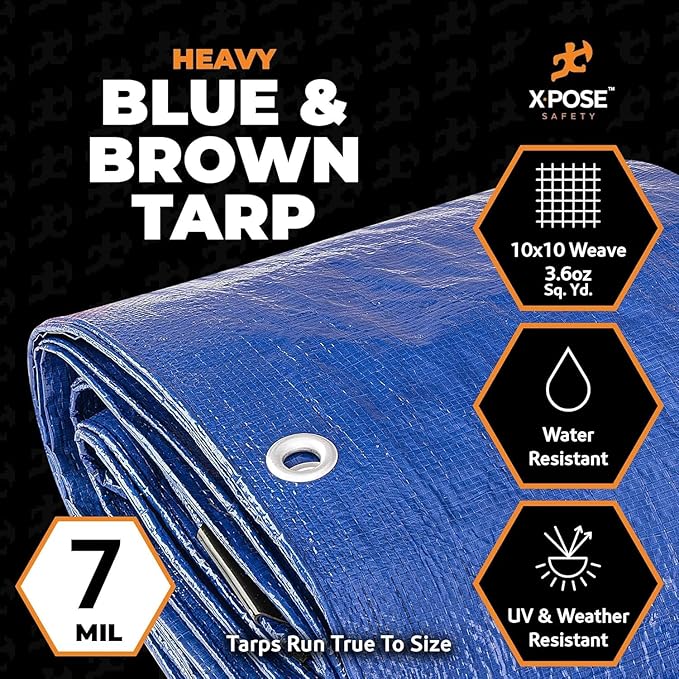 Heavy Blue & Brown Tarp 12' x 16'- Bulk Half Pallet Weatherproof, Wind & Sun - Image 2