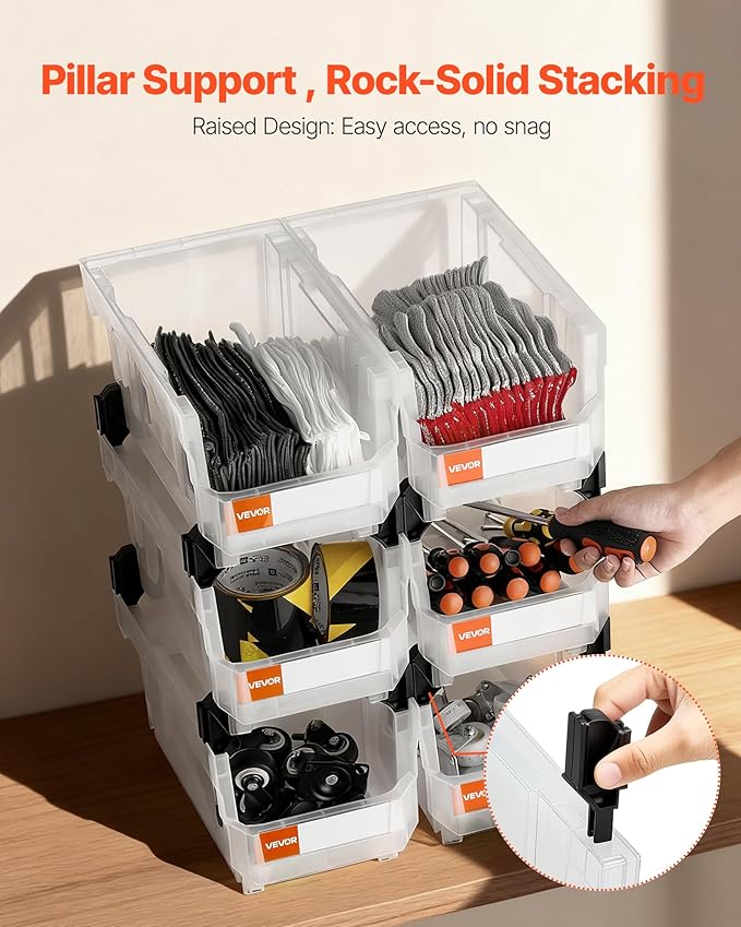 VEVOR Plastic Stackable Storage Bins, 14.8 x 8.5 x 7.1 inch, Plastic Containers - Image 4