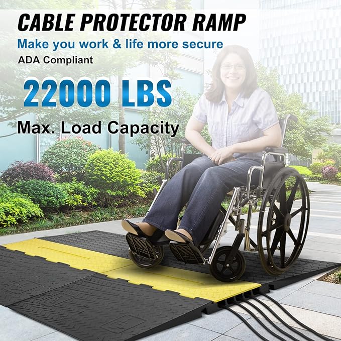 VEVOR 5 Channel Rubber Cable Protector Ramp, Heavy Duty 22000 lbs/axle Capacity - Image 2