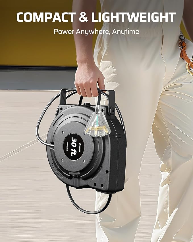 DEWENWILS 30FT Retractable Extension Cord Reel, 16/3C SJTW Heavy Duty Power Cord - Image 5