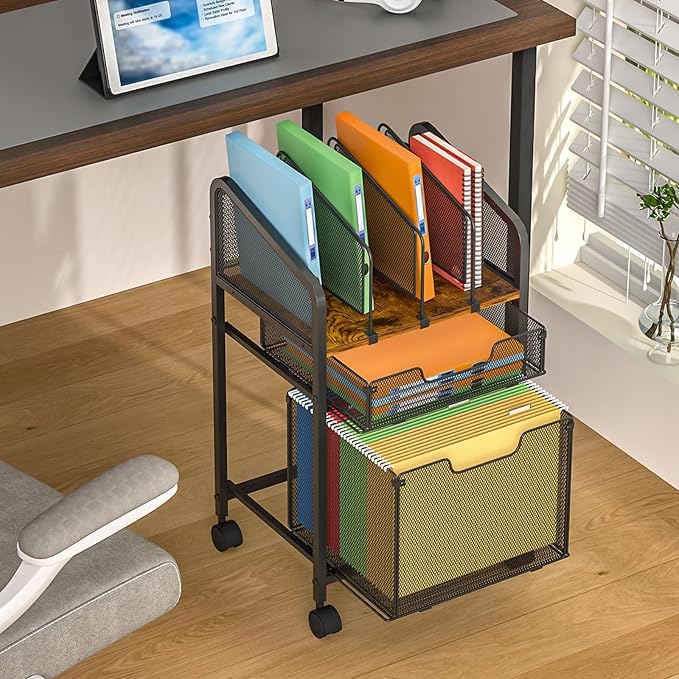Rolling File Cabinet with Adjustable Dividers, Mobile Filing Cabinet with 2 by Tiaoheka