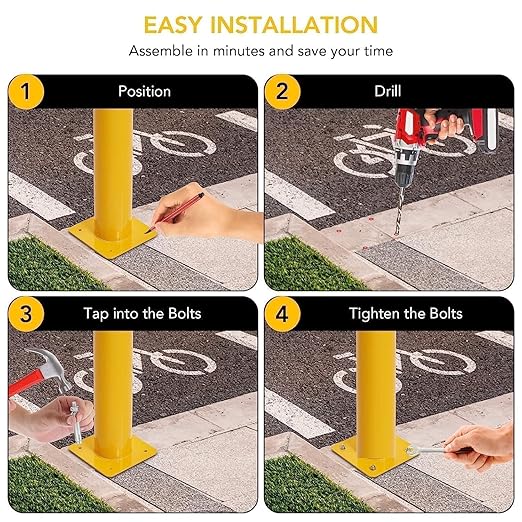 4-Pack 36 Inch Steel Safety Bollard Post, 4.5 Inch Diameter Metal Safety Bollard - Image 4
