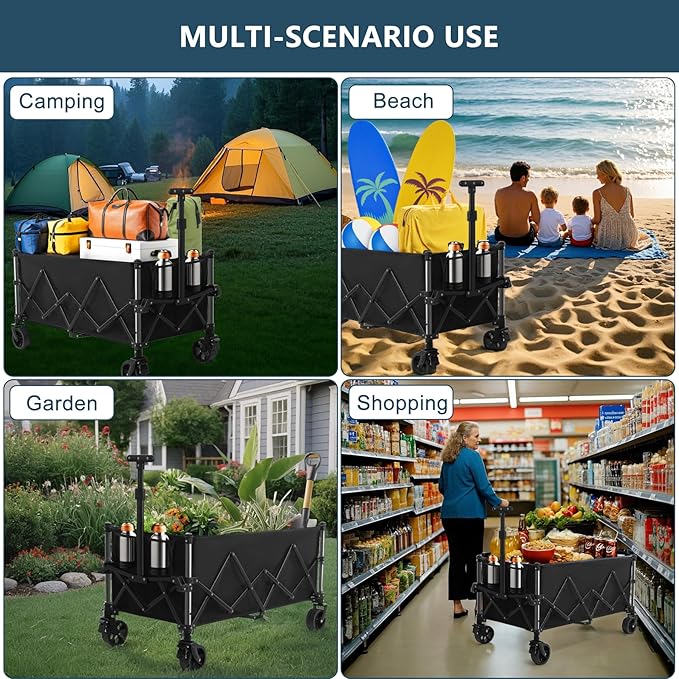 Favoyard Extra Large Collapsible Wagon Carts Foldable 220L & 360LBS Portable - Image 8