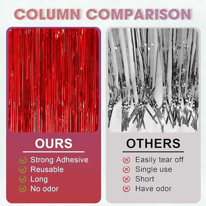 3 Pack 3.3x8.2 Feet Red Foil Fringe Backdrop Curtains, Tinsel Streamers - Image 5