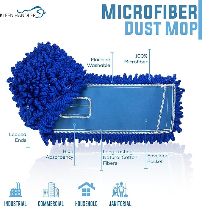 Kleen Handler 18 inch Microfiber Dust Mop | Small Washable Commercial Mop Head - Image 2