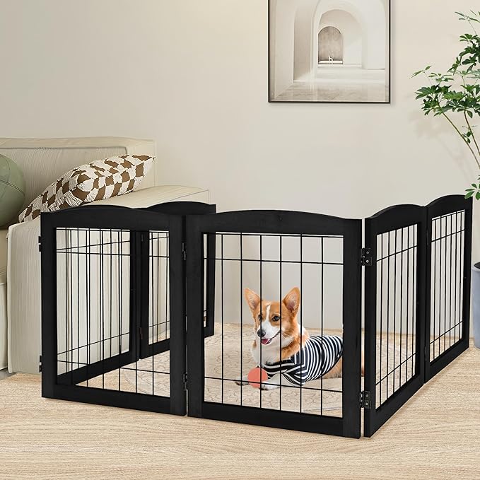 LZRS 6-Panel Extra Wide Wooden Freestanding Dog Gate: Foldable Solid Wood and by LZRSPET