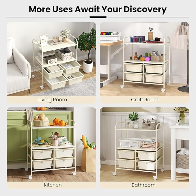 Giantex Rolling Storage Cart w/ 4 Drawers 2 Shelves Metal Rack Shelf Home - Image 8