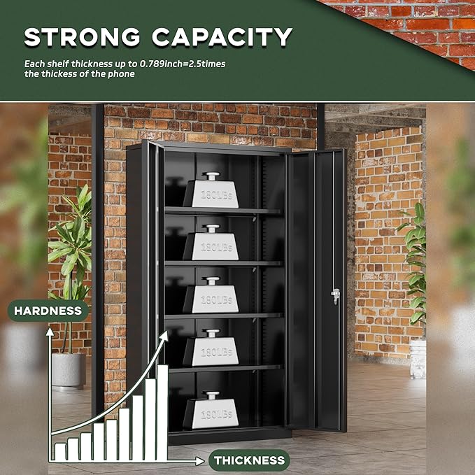 Greenvelly 72" H Metal Storage Cabinet, Lockable Steel Cabinets - Image 6