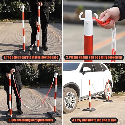 4 Pack Red White Portable Work Zone Chain Post Set, Premium Crowd Control - Image 5