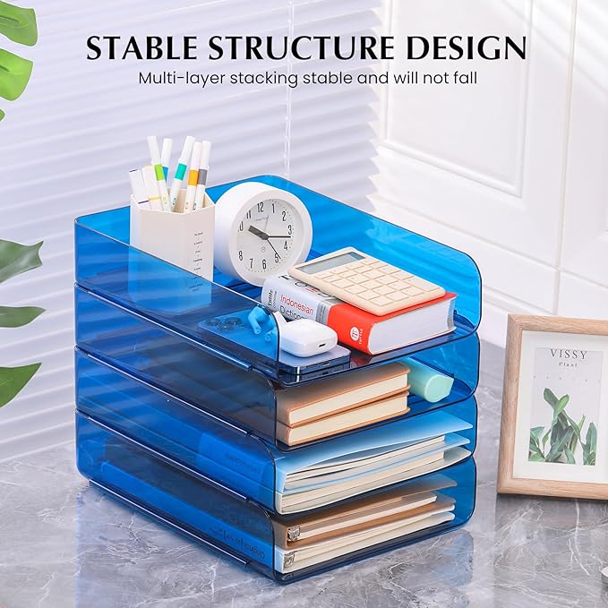 4 Pack Stackable Paper Tray Organizer File Organizer - Image 2