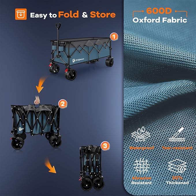 48" L Folding Beach Wagon Cart Foldable, 560lbs Weight Capacity 300L Heavy Duty - Image 9