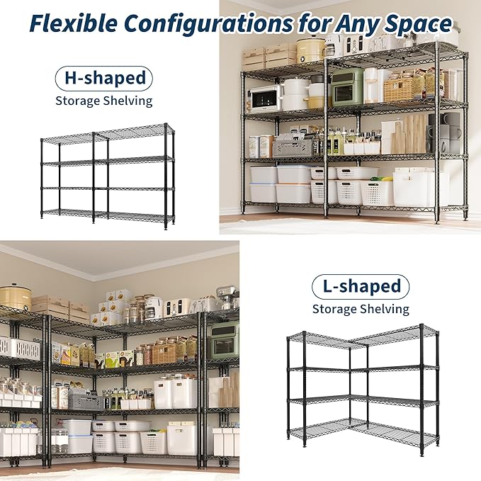 Garvee Metal Storage Shelves Heavy Duty Metal Shelving, 4-tier Wire Shelving - Image 4