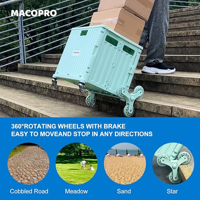 Foldable Utility Cart with Stair Climbing Wheels, Collapsible Rolling Crate - Image 6
