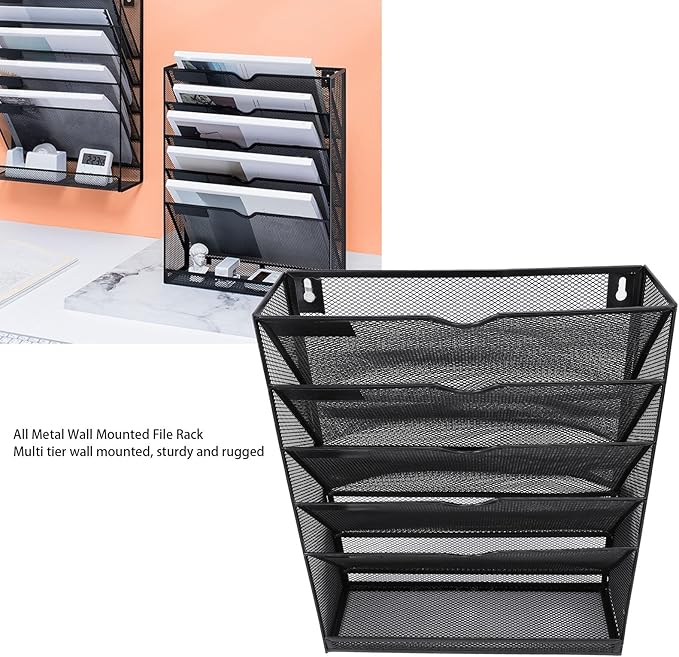 Walfront Hanging Wall File Holder 6 Tier Metal Hanging Wall Mount File Organizer - Image 4