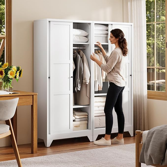 Letaya Metal Wardrobe Cabinets, Large Coat Closet Cabinet - Image 3