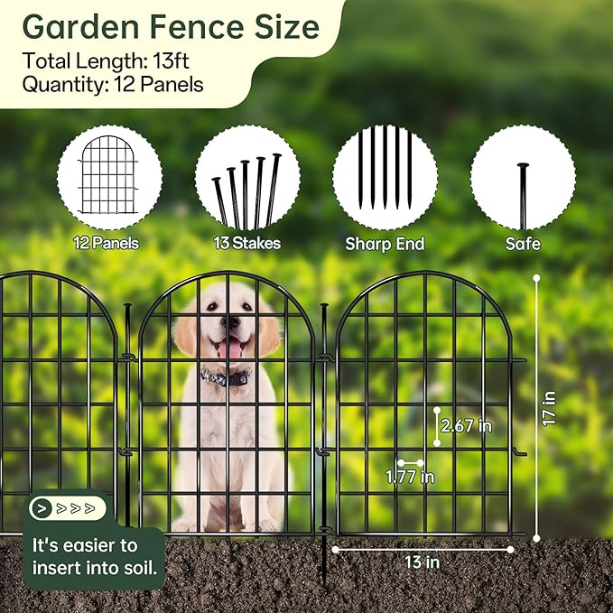 12 Panels Garden Fence, 13.8 ft x 17 in Arched No Dig Fence, Decorative Animal - Image 2