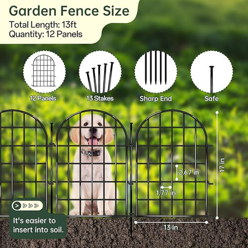 12 Panels Garden Fence, 13.8 ft x 17 in Arched No Dig Fence, Decorative Animal - Image 2