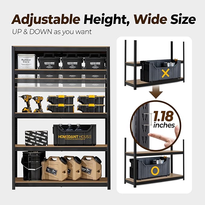 HOMEDANT House 5 Tier Laminated Metal Shelving Unit Adjustable Storage Utility - Image 11