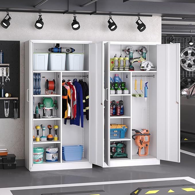 Broom Closet with Lock, Metal Storage Cabinet 36" Wide, 5-Tier Steel Utility - Image 2