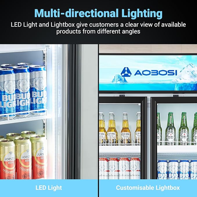 AAOBOSI Commercial Merchandiser Refrigerator, 27.02 Cu.Ft Glass Door Display - Image 9