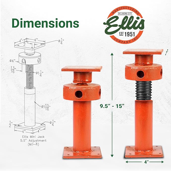 Ellis Manufacturing Adjustable Mini Screw Jack Post – House Jack - Image 3