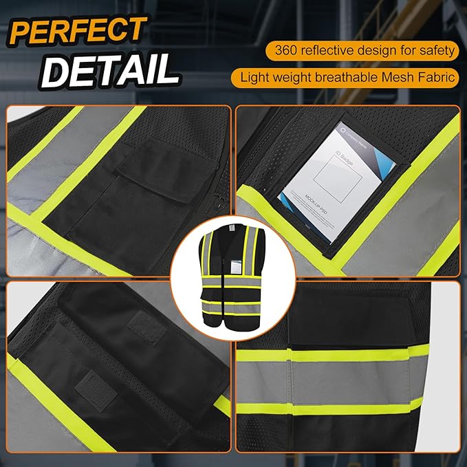 Hi Vis Vest for Men Women 5 Pockets High Visibility Vest - Image 3