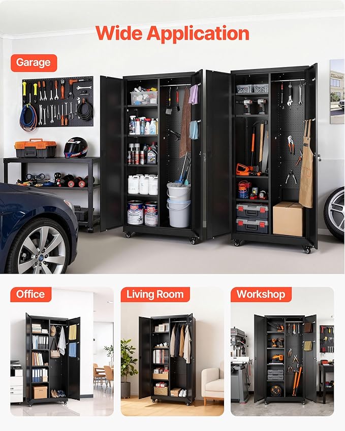 VEVOR Metal Storage Cabinet, 70.6 in Rolling Steel Garage Cabinet - Image 8