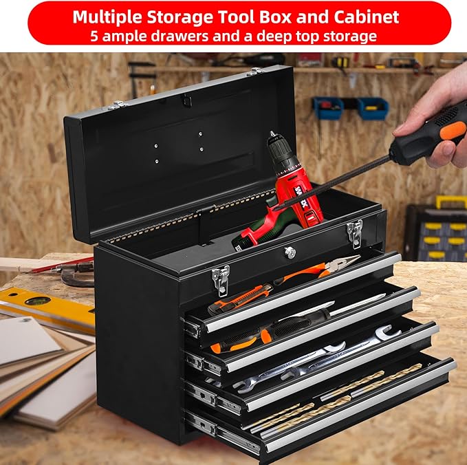 4 Drawers Metal Tool Box Portable Steel Tool Chest - Image 5