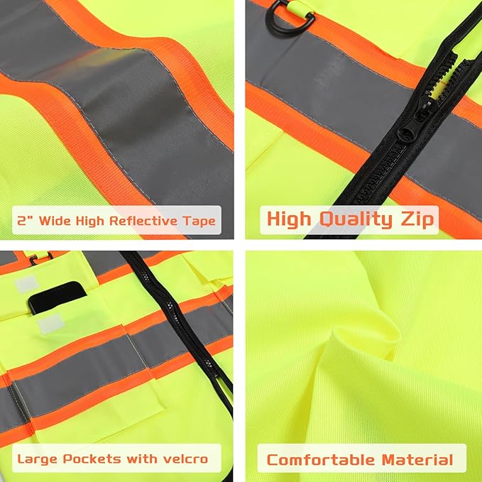 Custom Safety Vest with Logo Pockets High Visibility Reflective Vests - Image 3