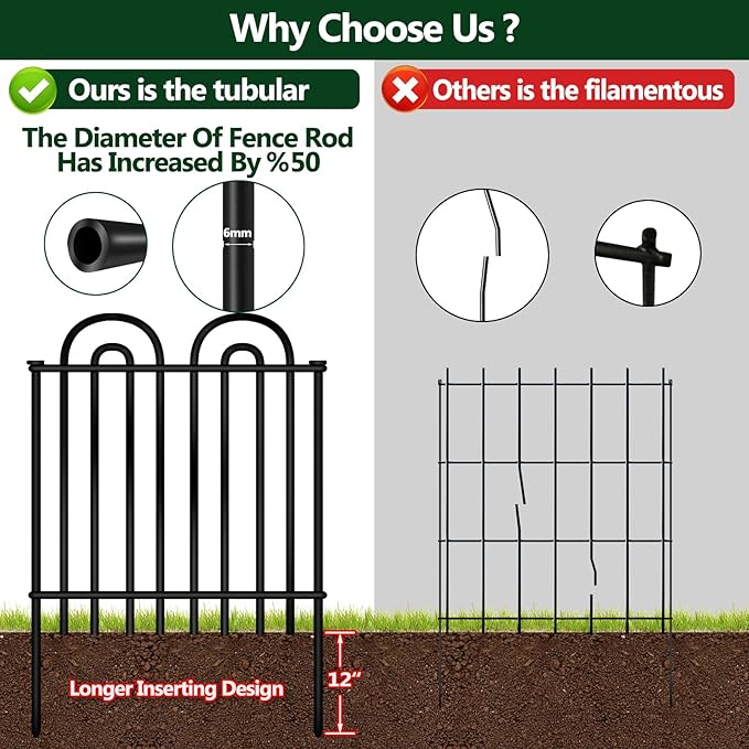 Decorative Garden Fence, 10 Panels No Dig Fence, 32 in x 24.16 ft Animal Barrier - Image 3