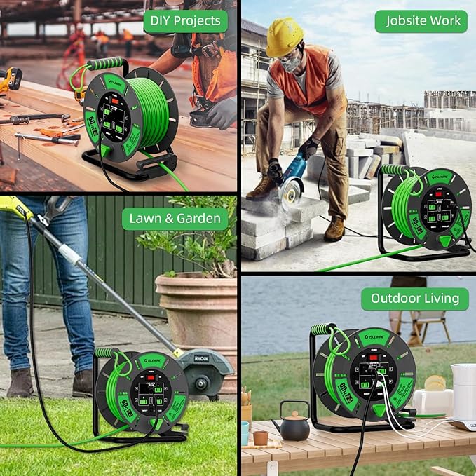 60 FT Retractable Extension Cord Reel, 14AWG SJTOW Heavy Duty Power Cord - Image 8