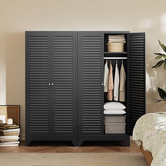 Letaya Metal Wardrobe Cabinets, Large Coat Closet Cabinet - Image 4