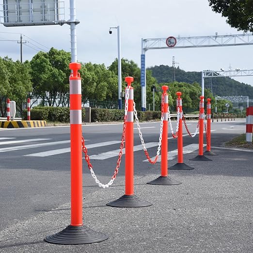 6-Set Pack 40" inch Red White Work Zone Chain Post Set, Traffic Delineator Post - Image 5