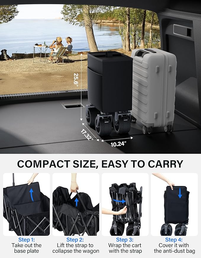 Wagons Carts Foldable Heavy Duty, 440lbs Capacity & 350L Collapsible Utility - Image 2