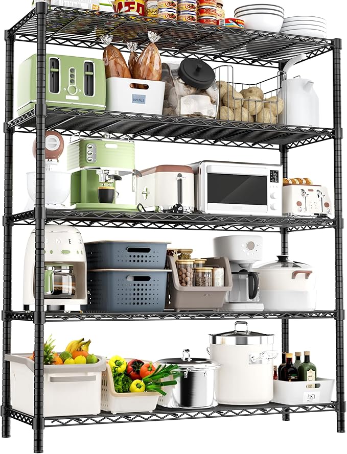 Storage Shelves Heavy Duty, 5-Tier Adjustable Metal Utility Shelf, Wire Shelf by ROOMTEC