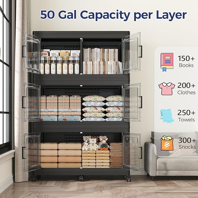 200GAL Storage Bins with Lid and Wheels, Stackable Closet Organizers and - Image 3