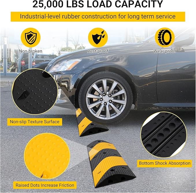 3.3 FT Heavy Duty Rubber Speed Bump 2-Pack, Driveway Cable Protector Ramp - Image 4