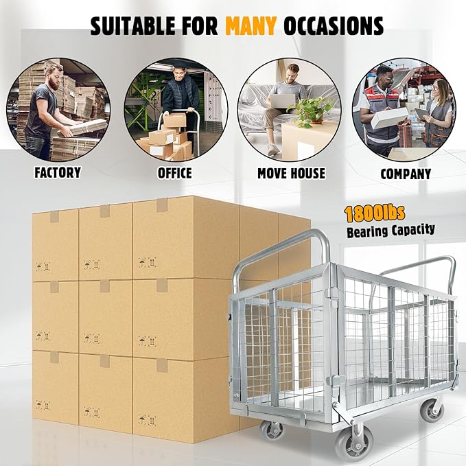 Platform Truck Cart with Cage, 6-in-1 Flatbed Utility Carts, Foldable Heavy - Image 9