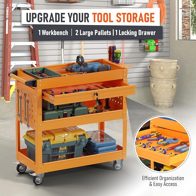 3 Tier Rolling Tool Cart, Heavy Duty Tool Cart on Wheels - Image 3