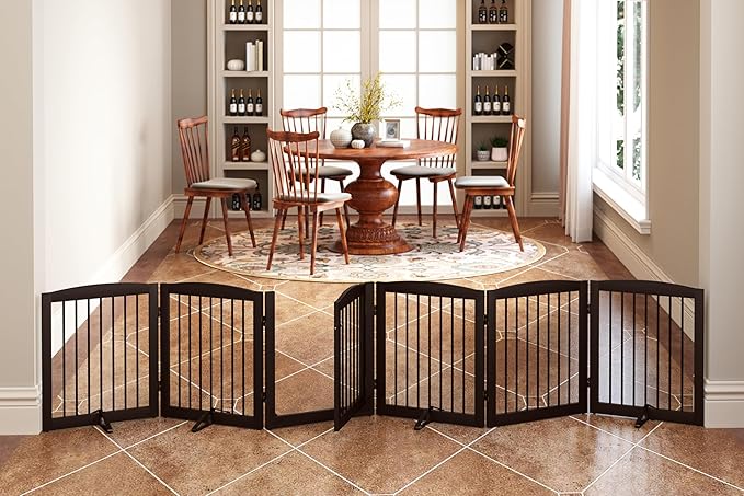 Freestanding Pet Gates with Walk Through Door, Dog Indoor Fence, Dog Gate by PUPETPO