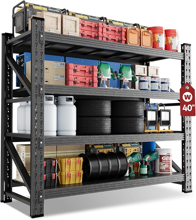 40" Wide Storage Shelves, 2000LBS Garage Shelving Heavy Duty, Standing Shelf by LISSIMO