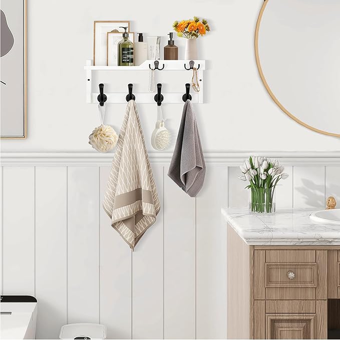 Coat Rack Wall Mount with Shelf, Coat Hanger Wall Mount with Key Hooks and Mail - Image 3