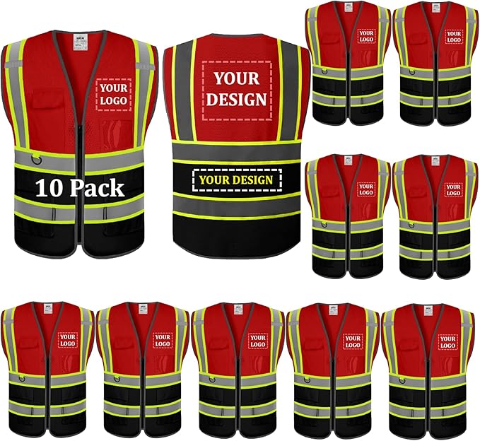 BeautyWill Custom Logo 10/20 Pack Safety Vest Class2 High Visibility Vest by BeautyWill