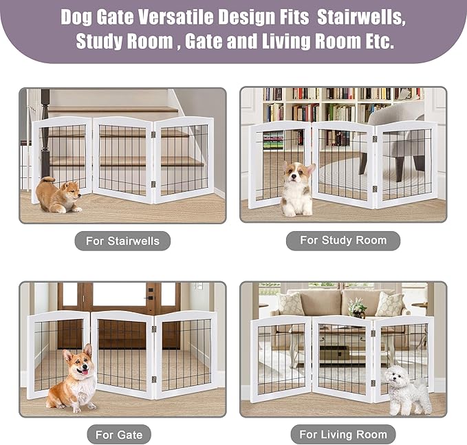LZRS 3-Panel Freestanding Foldable Wooden Dog Gate –Solid Wood & Steel Wire - Image 6