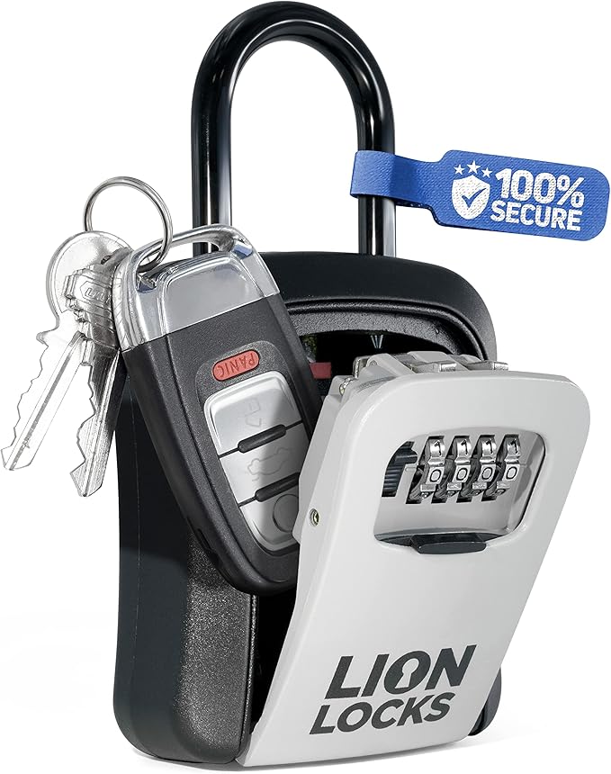 Key Lock Box for Keys with Code, 4 Digit Combination Lockbox for Keys Outdoor by LionLocks