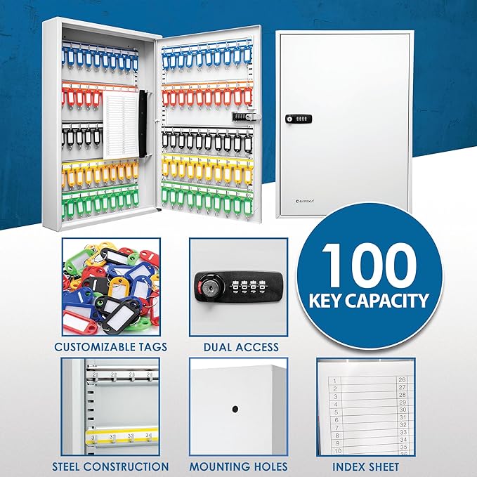 Barska 100 Position Combination Key Lock Box – Wall Mount Steel Key Cabinet - Image 9
