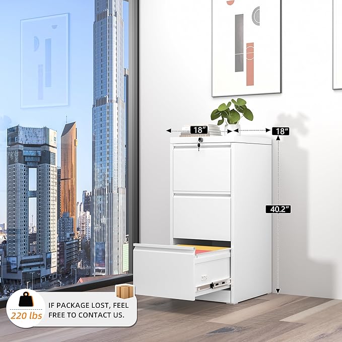 INTERGREAT 3 Drawer File Cabinet, Locking Tall File Cabinets - Image 3