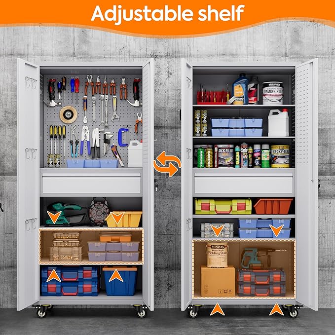 Metal Storage Cabinet with Drawers, Locking Garage Tool Cabinets on Wheels with - Image 7