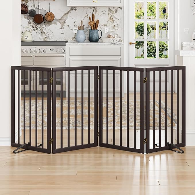 Dog Gate for Doorways 32" Tall Freestanding Dog Gate for Stair Foldable Pet by MinoKesper